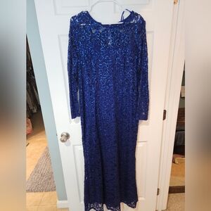 MARINA Blue Sequin Embellished Long Sleeve Gown Size XXL